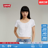 简约小个子辣妹白色上衣短袖 Levi 修身 短款 T恤 s李维斯女士美式