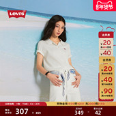 Levi Polo衫 s李维斯女士美式 复古休闲简约宽松白色纯棉圆领短袖