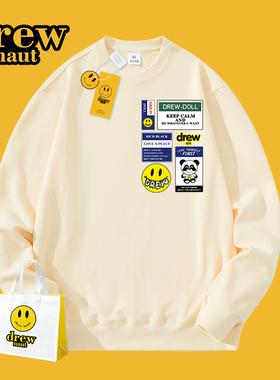 Drew新款美式休闲男女卫衣Oversize潮牌笑脸情侣百搭长袖上衣