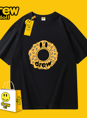 DREW DOLL夏季新款纯棉男女正肩短袖t恤潮牌笑脸休闲情侣圆领上衣