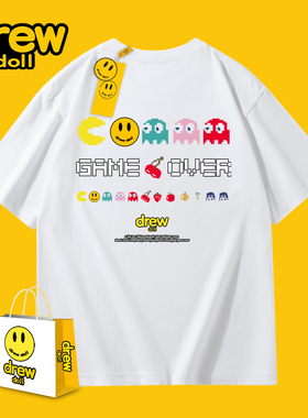 drew doll2024新款夏季笑脸双面印花情侣纯棉炸街潮短袖T恤男半袖