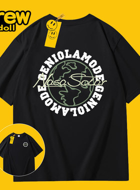 DREW夏季新款纯棉男女双面印花短袖T恤圆领潮牌美式高街情侣上衣