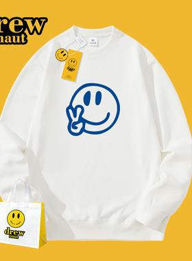 Drew秋冬新款美式休闲潮牌男女卫衣oversize笑脸情侣上衣百搭