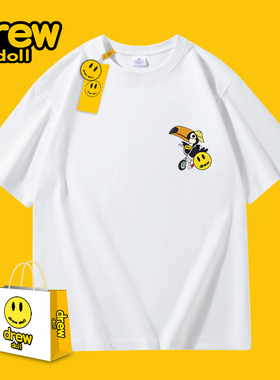 drew doll2024新款笑脸卡通印花情侣短袖潮牌纯棉男女同款休闲T恤