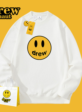 Drew秋冬新款美式休闲潮牌男女圆领卫衣经典笑脸情侣上衣宽松
