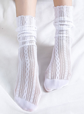 堆堆袜子女春夏薄款天鹅绒弹力中筒袜日系白色简约女生jk袜洛丽塔