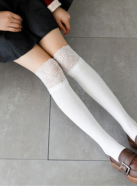 蕾丝花边长筒靴袜日系女生jk洛丽塔学院风女生美腿袜过膝显瘦搭配