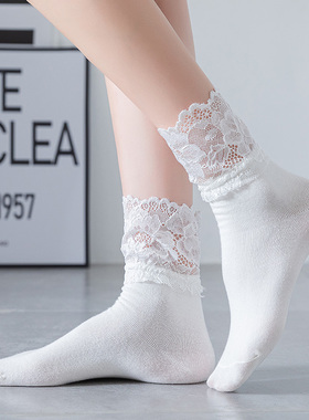 蕾丝镂空中筒袜花边甜美软妹学院风女生堆堆袜lolita搭配少女短袜