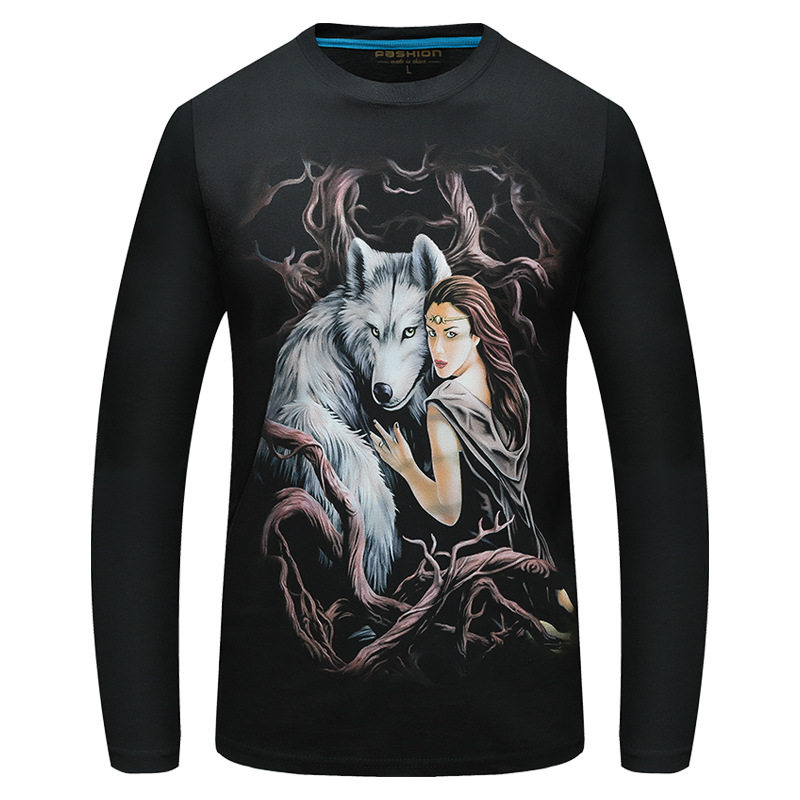 跨境春秋季男式圆领休闲3D印花长袖T恤宽松大码t恤打底衫-美女狼|msdalam kategori Pakaian Lelaki, baju-T - dari Buy2taobao.com untuk memberikan perkhidmatan ejen Taobao profesional membeli