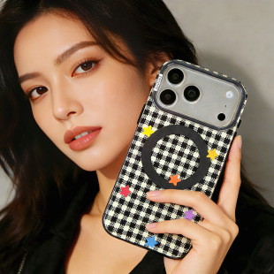 保护壳 个性 适用iPhone17promax手机壳CICI CITY星夜磁吸系列手机壳黑白格仔手机壳磁吸支架防摔保护套时尚