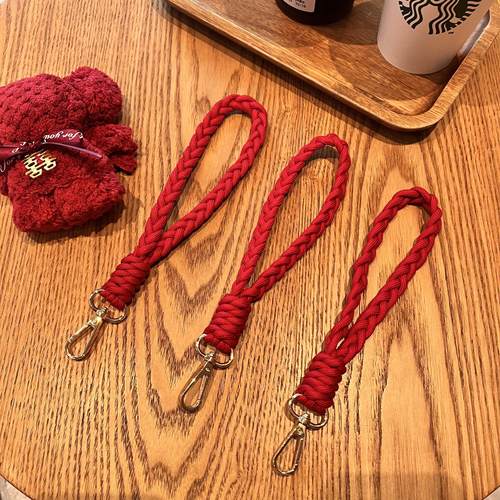 手工编织挂绳长款手机挂绳斜挎加粗耐用带垫片新年款红色喜庆元素