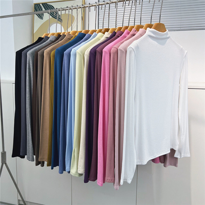 长袖韩版薄款半高领螺纹棉女