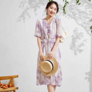 大码碎花连衣裙女夏季2026新款气质显瘦茶歇裙胖妹妹法式桔梗长裙
