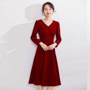 大码 胖妹妹金丝绒结婚礼服订婚回门服连衣裙 敬酒服新娘2024春秋季