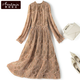 气质减龄胖妹妹长袖 新款 雪纺百褶长裙 碎花连衣裙女2026年春装 大码