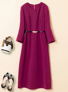 紫色晚礼服大码连衣裙女2026秋冬新款喜婆婆妈妈宴会胖妹妹中长裙