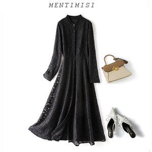 早春立领长袖女装2026春装新款大码气质胖mm长裙显瘦蕾丝连衣裙女