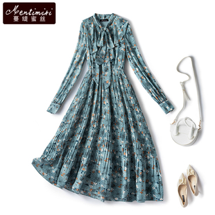 百褶长裙 胖妹妹收腰显瘦气质法式 大码 雪纺碎花连衣裙2026春秋新款