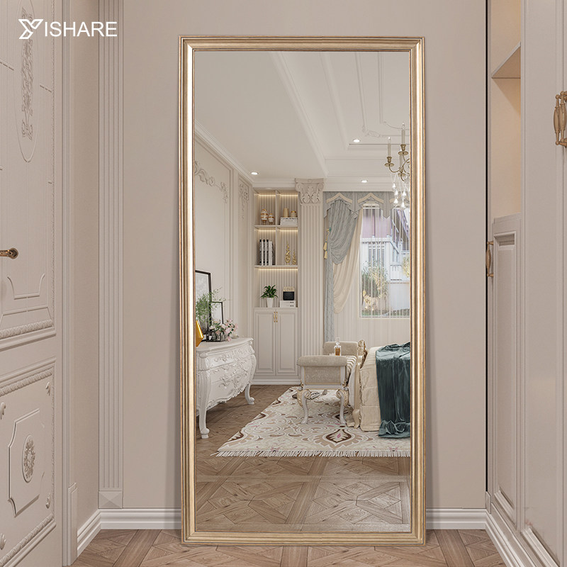 欧式壁挂穿衣镜粘墙自粘全身镜落地镜试衣镜复古服装店大镜子美式