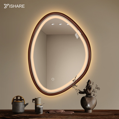 中古风实木LED带灯智能浴室镜