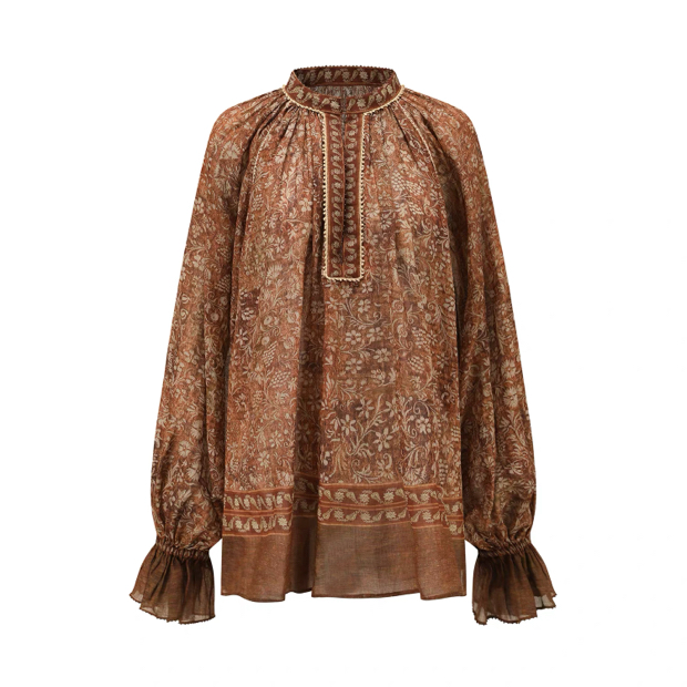 YEVACHAO“民族风里藏东方”繁花似锦高级棕调 宽松钉珠苎麻上衣,女装/女士精品,上衣,淘宝优惠券,粉丝福利购,淘宝优惠卷