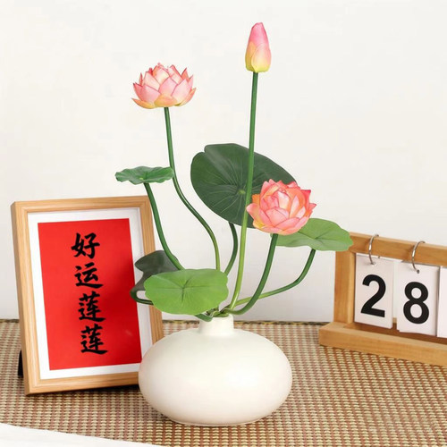 仿真荷花花艺插花套装供佛莲花小摆件佛前佛台供花装饰花假花绢花
