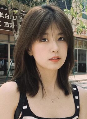 假发女中长锁骨发空气刘海网红长直发内扣辛芷蕾短发自然全头套式