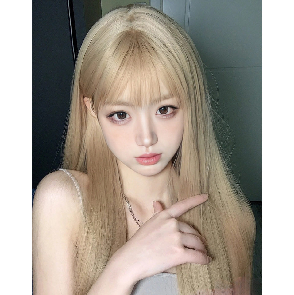 灰粽色假发女长发主播女团lisa同款自然仿真长直发中长发全头套式