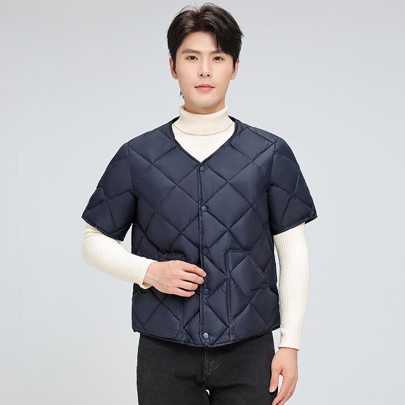 男款居家带袖棉马甲大码短袖坎肩爸大号肥佬胖老头半袖羽绒棉马夹