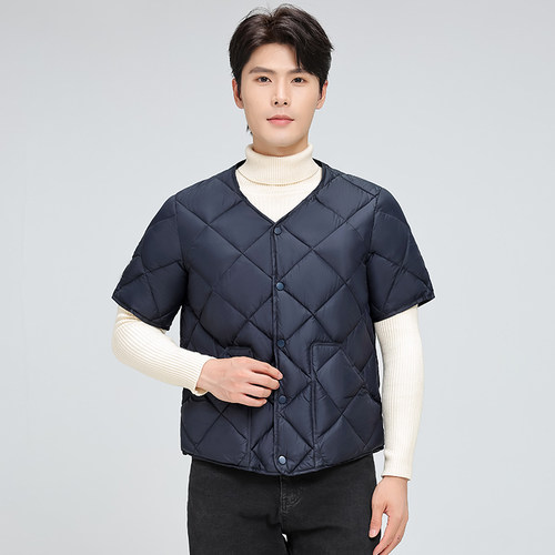 男款居家带袖棉马甲大码短袖坎肩爸大号肥佬胖老头半袖羽绒棉马夹