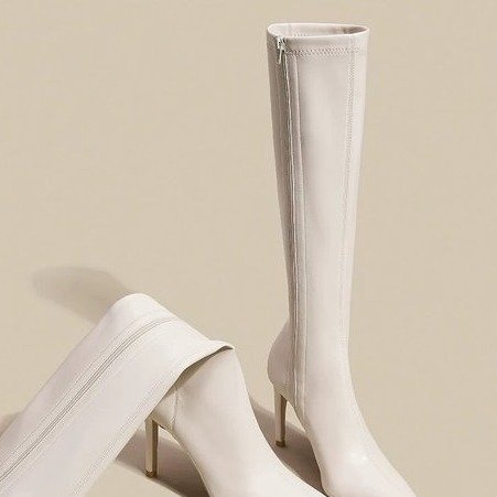 白色高跟长筒靴女2022年尖头显瘦长靴弹力瘦瘦靴细跟不过膝骑士靴
