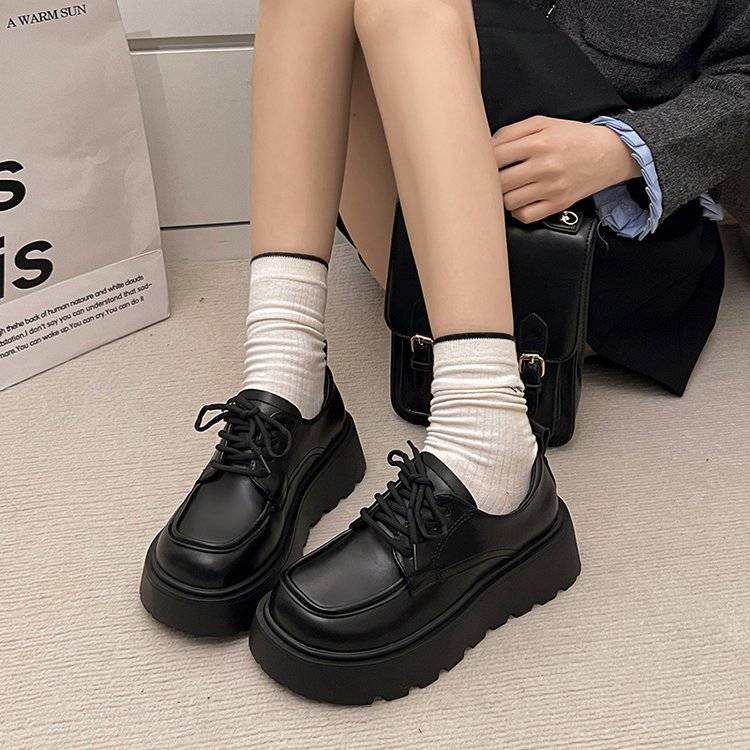 复古棕色英伦风小皮鞋女2025新款春秋百搭松糕厚底系带乐福单鞋子