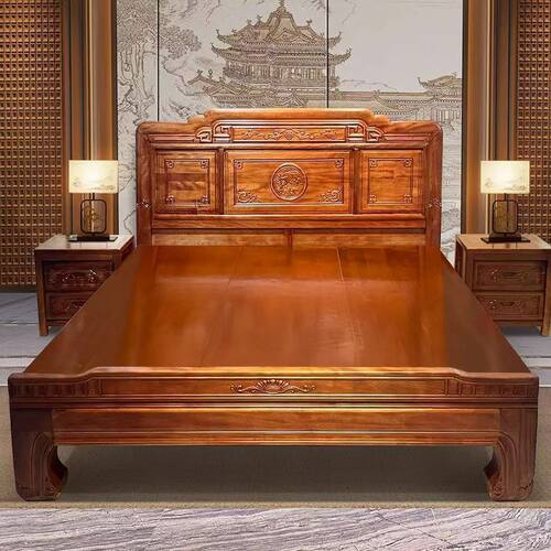 明清古典金花梨木全榫卯1.5m实木床主卧室家用1.8m仿古雕花双人床