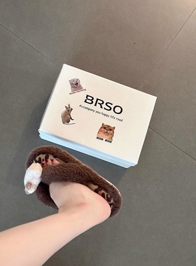 日本offcat2025新款可爱小猫公仔毛毛拖鞋女室内外家厚底毛绒拖鞋