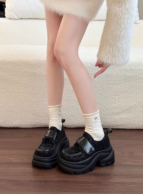 日本offcat黑色厚底魔术贴乐福鞋女2025新款英伦风增高百搭休闲鞋