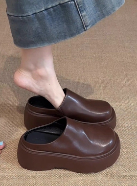 日本offcat2025新款网红厚底增高拖鞋女外穿超高跟包头半拖鞋