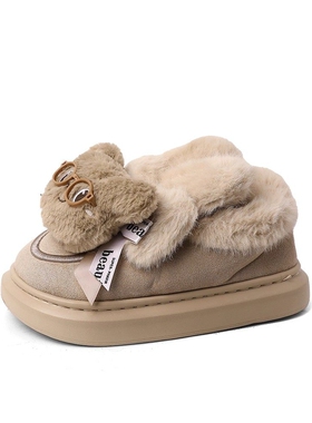 日本offcat2025新款复古皮带扣毛毛鞋女外穿加绒保暖棉鞋平底拖鞋