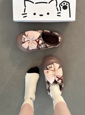 日本offcat2025新款可爱蝴蝶结棉拖鞋女款秋冬季保暖外穿百搭加绒