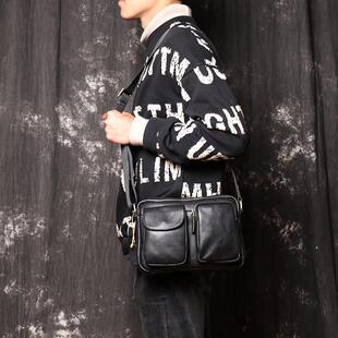 日本SF新款头容层牛皮男士单肩软包斜挎包大量背休闲真皮男包皮时