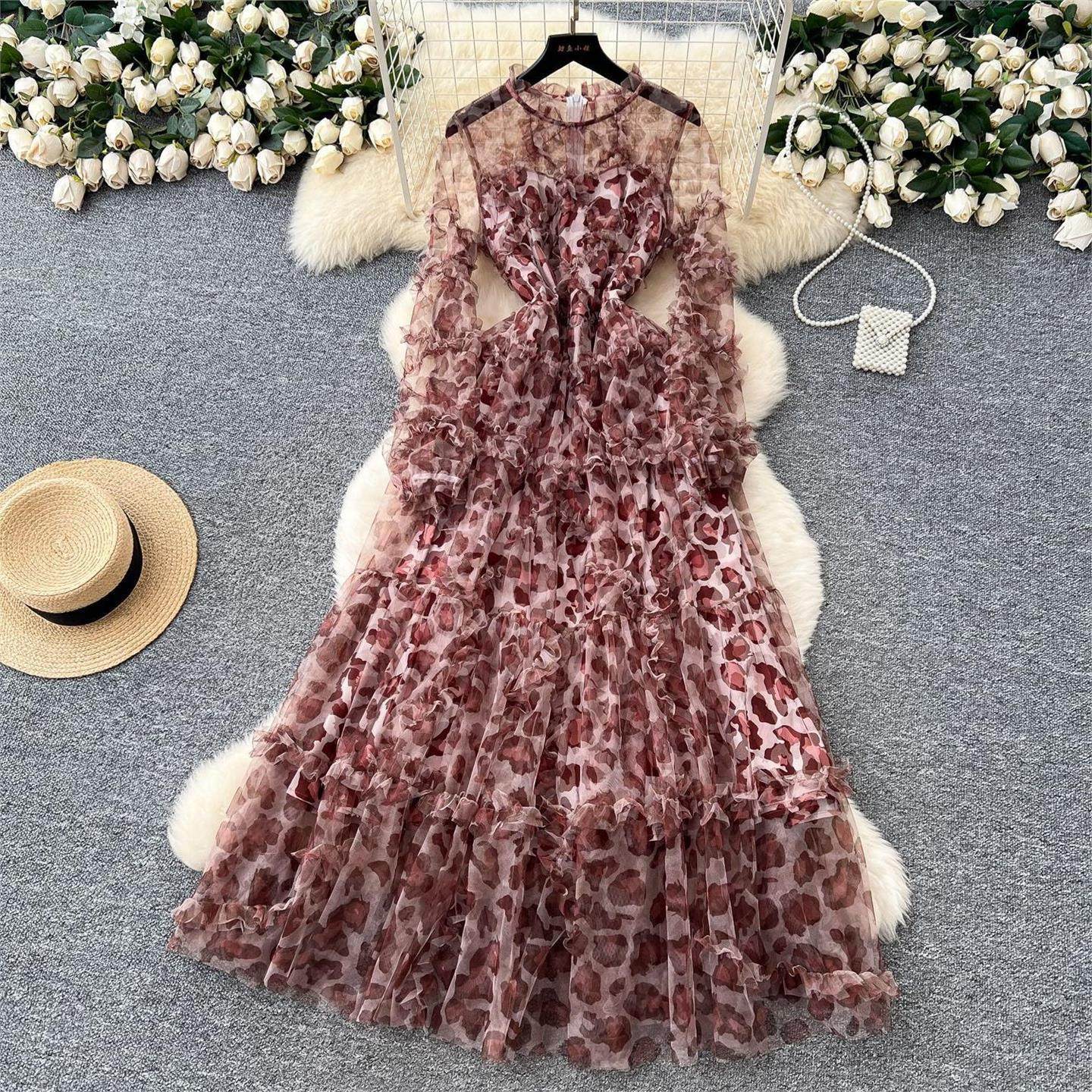 Floral Tulle Tiered Evening Gown Sheer Ruffled Max Sheer