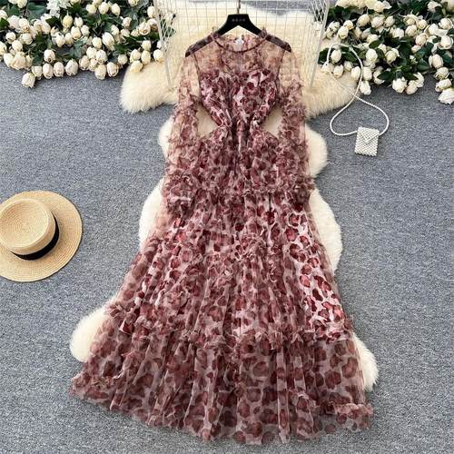 Floral Tulle Tiered Evening Gown Sheer Ruffled Max Sheer