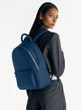 FFOOOO休闲简约风双肩包女蓝色大容量通勤背包防水