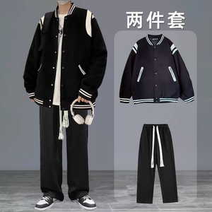 春秋季休闲套装男女潮流帅气搭配宽松情侣夹克外套棒球服学生班服