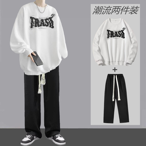秋冬美式卫衣套装男痞帅宽松百搭学生一套休闲运动两件套春季裤子