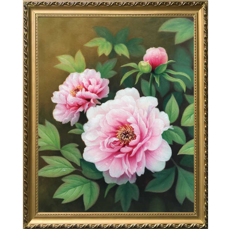 纯手绘油画牡丹花客厅装饰画玄关挂画花卉壁画欧式美式餐厅有框图片