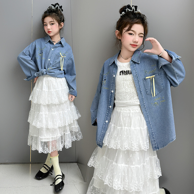 女童春秋款牛仔衬衫外套