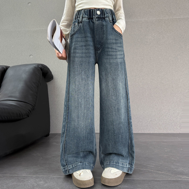 女童牛仔裤春秋2026新款女孩直筒裤子牛仔长裤大童秋装宽松阔腿裤