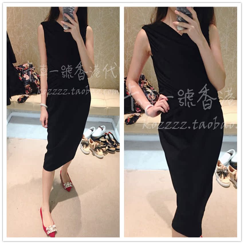 卡車一號香港代購 KAREN MILLEN 18春夏 V领褶皱显瘦无袖连衣裙