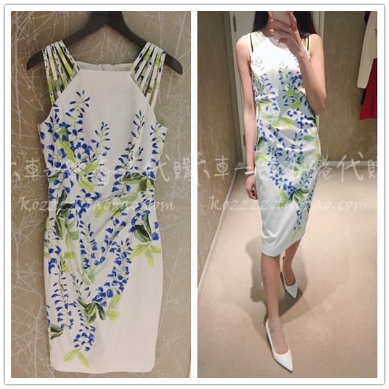 卡車一號香港代購 KAREN MILLEN 18春夏 修身花草无袖连衣裙