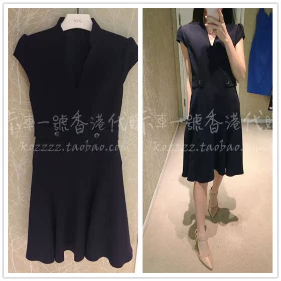 卡車一號香港代購 KAREN MILLEN 18春夏 V领净色短袖束腰连衣裙